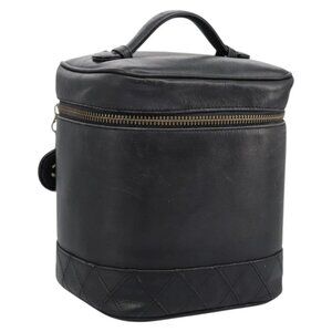 CHANEL Bicolole Vanity Cosmetic Pouch Leather Black CC Auth bs14966